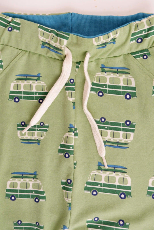 Waist detail of Lucca baby pants in soft green organic cotton