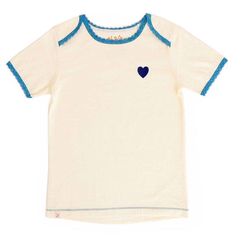 Load image into Gallery viewer, Soft organic girl long sleeve with blue heart details
