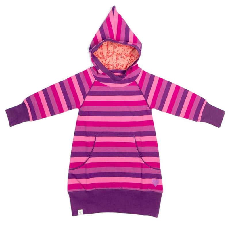 Load image into Gallery viewer, Cozy Hood Dress, Very Berry Stripes
