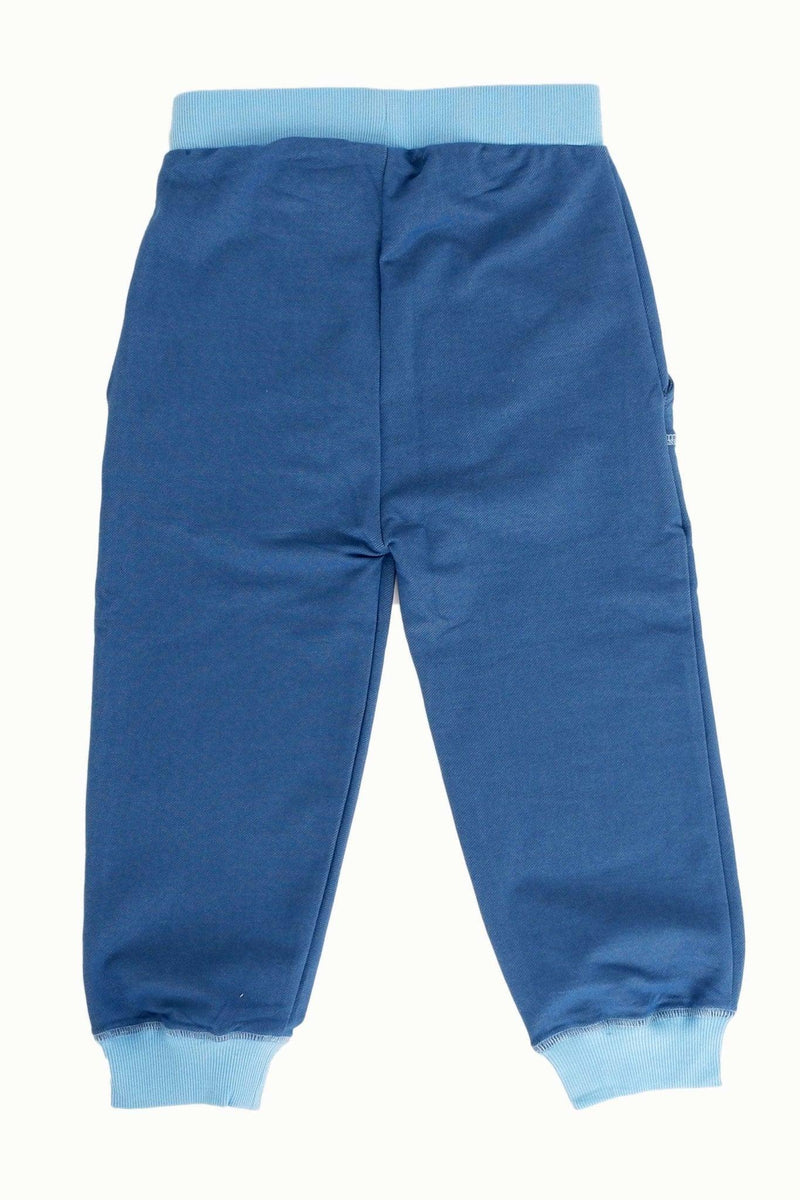 Load image into Gallery viewer, baby mason pants in organic blue cotton soft jersey
