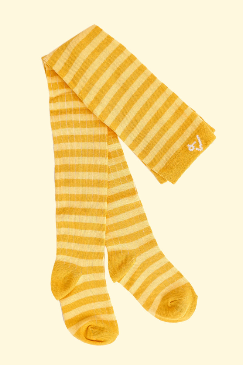 Laden Sie das Bild in Galerie -Viewer, Organic and sustainable striped yellow tights for children
