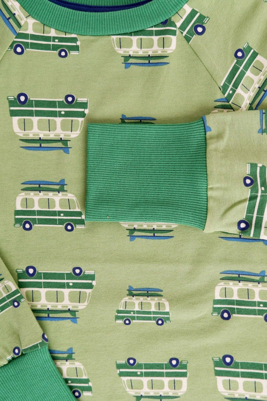 Long sleeve Organic t-shirt in green with van