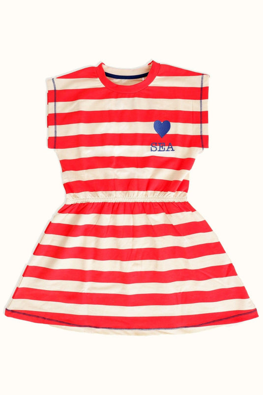 breton stripe red and white dress in organic fabric for girls by albababy