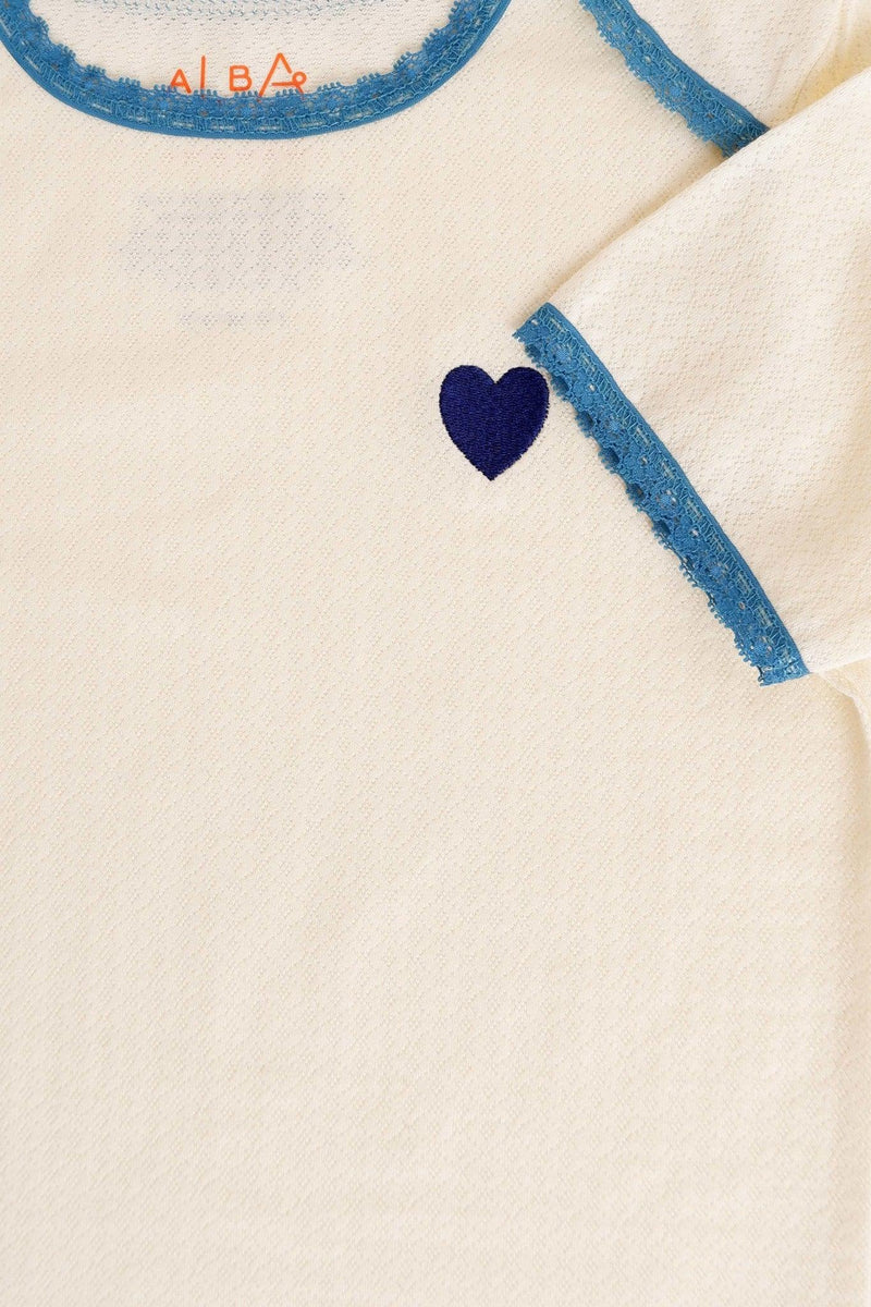 Load image into Gallery viewer, Soft organic girl long sleeve with blue heart logo detail
