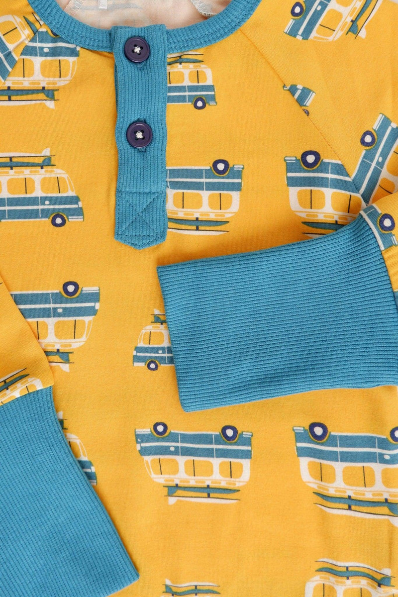 Load image into Gallery viewer, buttons detail of Sunrise body in yellow organic cotton and long arms for babies
