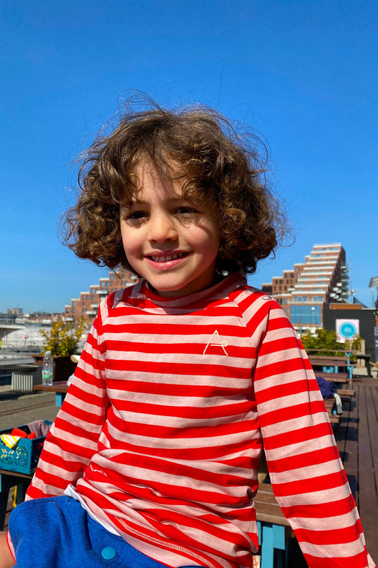 Organic t-shirt with long arms in red breton stripes for kids