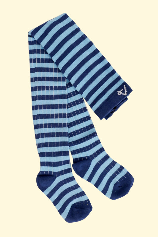 Organic and sustainable striped navy blue tights for children