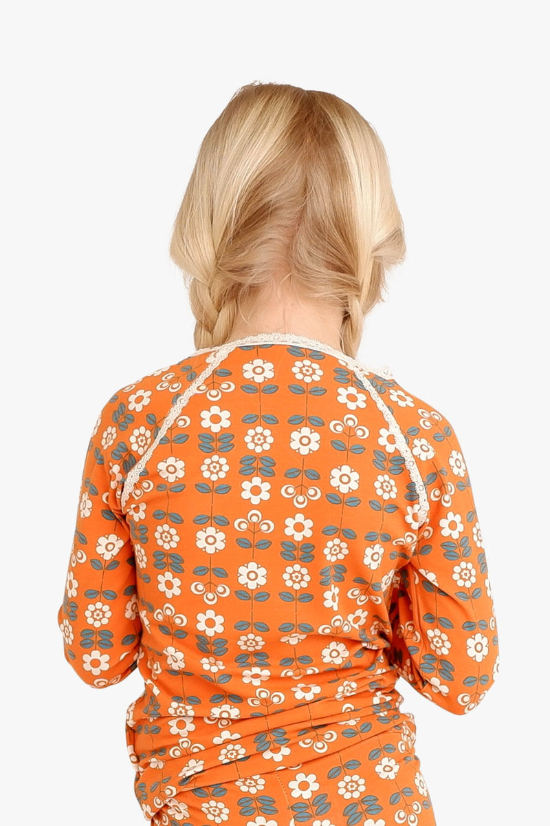 Load image into Gallery viewer, retro orange blouse with small white flowers in organic cotton for babies
