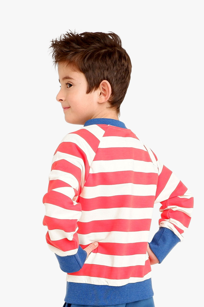 Laden Sie das Bild in Galerie -Viewer, breton stripe red sweatshirt in organic cotton for kids retro style
