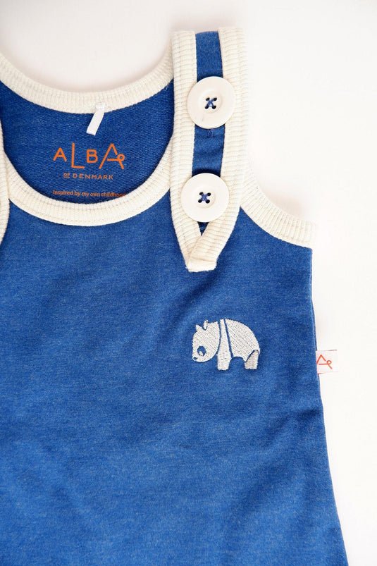 front detail of Blue retro crawlers in organic cotton for babies by albababy
