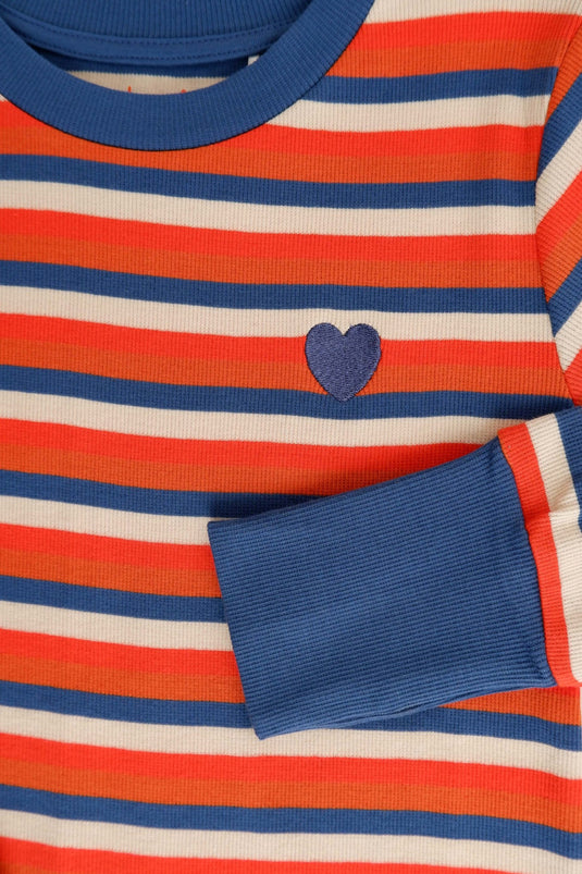 red, white and blue stripes dress with long arms for kids